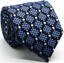 Load image into Gallery viewer, Mens Dads Classic Navy Circle Pattern Business Casual Necktie & Hanky Set XO-3 - Ferrecci USA