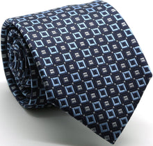 Load image into Gallery viewer, Mens Dads Classic Navy Geometric Pattern Business Casual Necktie & Hanky Set Y-12 - Ferrecci USA