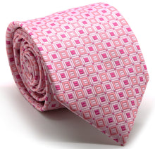 Load image into Gallery viewer, Mens Dads Classic Pink Geometric Pattern Business Casual Necktie & Hanky Set Y-5 - Ferrecci USA