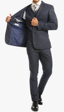 Load image into Gallery viewer, York Navy Slim Fit 3 Piece Herringbone Suit - Ferrecci USA