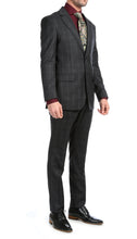 Load image into Gallery viewer, Yves Black Plaid Check Men's Premium 2 Piece Wool Slim Fit Suit - Ferrecci USA
