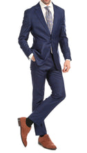 Load image into Gallery viewer, Yves Blue Plaid Check Men's Premium 2 Piece Wool Slim Fit Suit - Ferrecci USA