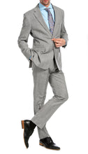 Load image into Gallery viewer, Yves Light Grey Plaid Check Men's Premium 2 Piece Wool Slim Fit Suit - Ferrecci USA