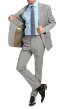 Load image into Gallery viewer, Yves Light Grey Plaid Check Men's Premium 2 Piece Wool Slim Fit Suit - Ferrecci USA