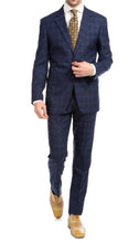 Load image into Gallery viewer, Yves Navy Blue Plaid Check Men's Premium 2pc Premium Wool Slim Fit Suit - Ferrecci USA