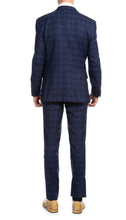 Load image into Gallery viewer, Yves Navy Blue Plaid Check Men's Premium 2pc Premium Wool Slim Fit Suit - Ferrecci USA