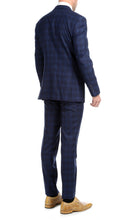Load image into Gallery viewer, Yves Navy Blue Plaid Check Men's Premium 2pc Premium Wool Slim Fit Suit - Ferrecci USA