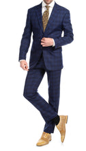 Load image into Gallery viewer, Yves Navy Blue Plaid Check Men's Premium 2pc Premium Wool Slim Fit Suit - Ferrecci USA