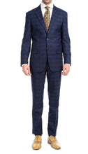 Load image into Gallery viewer, Yves Navy Blue Plaid Check Men's Premium 2pc Premium Wool Slim Fit Suit - Ferrecci USA