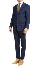 Load image into Gallery viewer, Yves Navy Blue Plaid Check Men's Premium 2pc Premium Wool Slim Fit Suit - Ferrecci USA