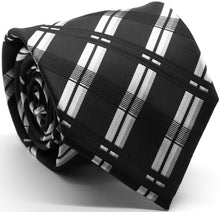 Load image into Gallery viewer, Mens Dads Classic Black Stripe Pattern Business Casual Necktie & Hanky Set Z-1 - Ferrecci USA
