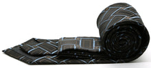 Load image into Gallery viewer, Mens Dads Classic Black Stripe Pattern Business Casual Necktie & Hanky Set Z-1 - Ferrecci USA