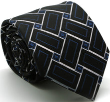 Load image into Gallery viewer, Mens Dads Classic Navy Geometric Pattern Business Casual Necktie & Hanky Set Z-11 - Ferrecci USA