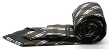 Load image into Gallery viewer, Mens Dads Classic Brown Stripe Pattern Business Casual Necktie & Hanky Set Z-2 - Ferrecci USA