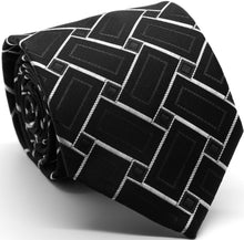 Load image into Gallery viewer, Mens Dads Classic Black Geometric Pattern Business Casual Necktie & Hanky Set Z-9 - Ferrecci USA