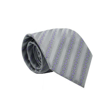 Load image into Gallery viewer, Mens Dads Classic Grey Striped Pattern Business Casual Necktie & Hanky Set ZO-12 - Ferrecci USA