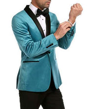 Load image into Gallery viewer, Enzo Turquoises Velvet Slim Fit Shawl Lapel Tuxedo Men's Blazer - Ferrecci USA