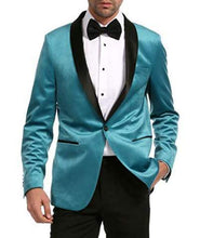 Load image into Gallery viewer, Enzo Turquoises Velvet Slim Fit Shawl Lapel Tuxedo Men's Blazer - Ferrecci USA