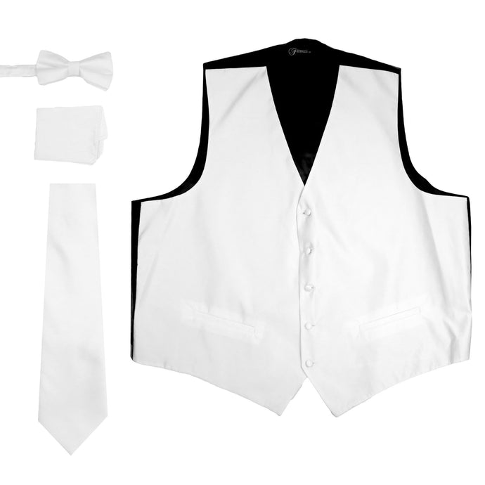 Ferrecci Mens Solid White Wedding Prom Grad Choir Band 4pc Vest Set - Ferrecci USA 