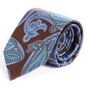 Slim Paisley Necktie 3.25" Wide  59 " Length Brown, Blue and Purple Pattern - Ferrecci USA 