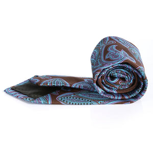 Slim Paisley Necktie 3.25" Wide  59 " Length Brown, Blue and Purple Pattern - Ferrecci USA 