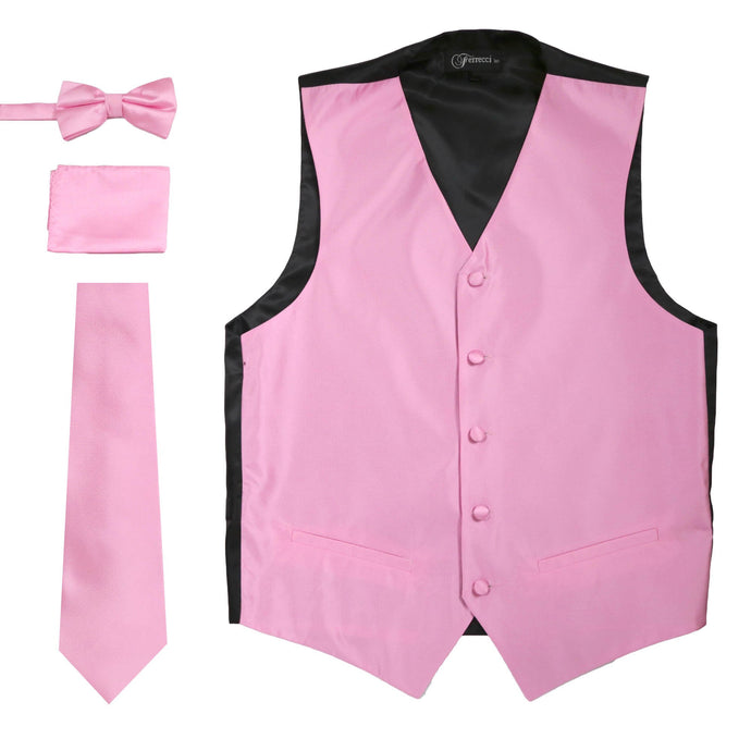 Ferrecci Mens Solid Rose Wedding Prom Grad Choir Band 4pc Vest Set - Ferrecci USA 