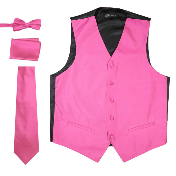 Ferrecci Mens Solid Fuchsia Wedding Prom Grad Choir Band 4pc Vest Set - Ferrecci USA 