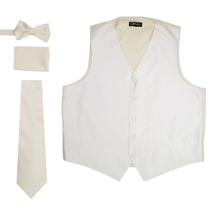 Ferrecci Mens Solid Off-White Wedding Prom Grad Choir Band 4pc Vest Set - Ferrecci USA 