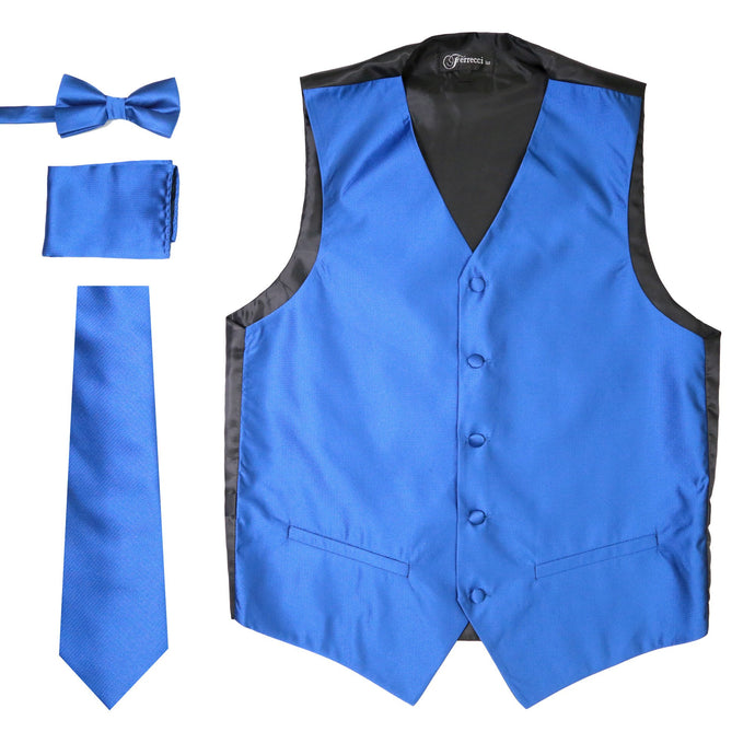 Ferrecci Mens Solid Royal Wedding Prom Grad Choir Band 4pc Vest Set - Ferrecci USA 