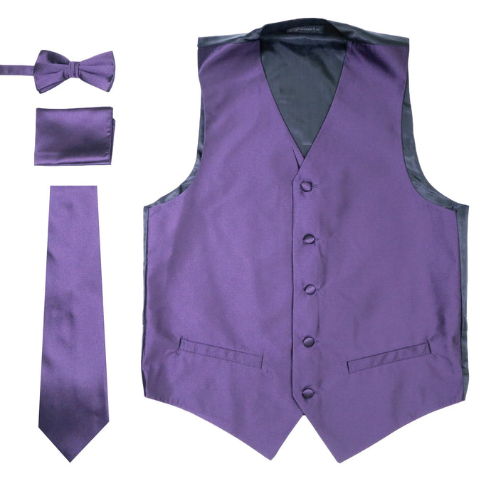 Ferrecci Mens Solid Dark Purple Wedding Prom Grad Choir Band 4pc Vest Set - Ferrecci USA 