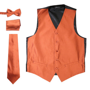 Ferrecci Mens Solid Rust Vest Set Includes Tie Bow Tie Hankie and Vest - Ferrecci USA 