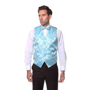 Ferrecci Mens Turquoise Paisley Wedding Prom Grad Choir Band 4pc Vest Set - Ferrecci USA 