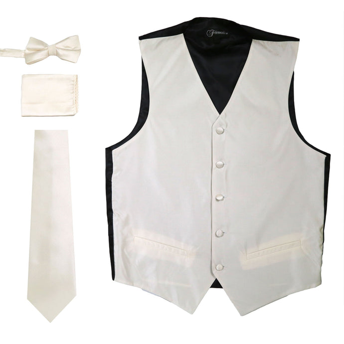 Ferrecci Mens Solid Champagne Wedding Prom Grad Choir Band 4pc Vest Set - Ferrecci USA 