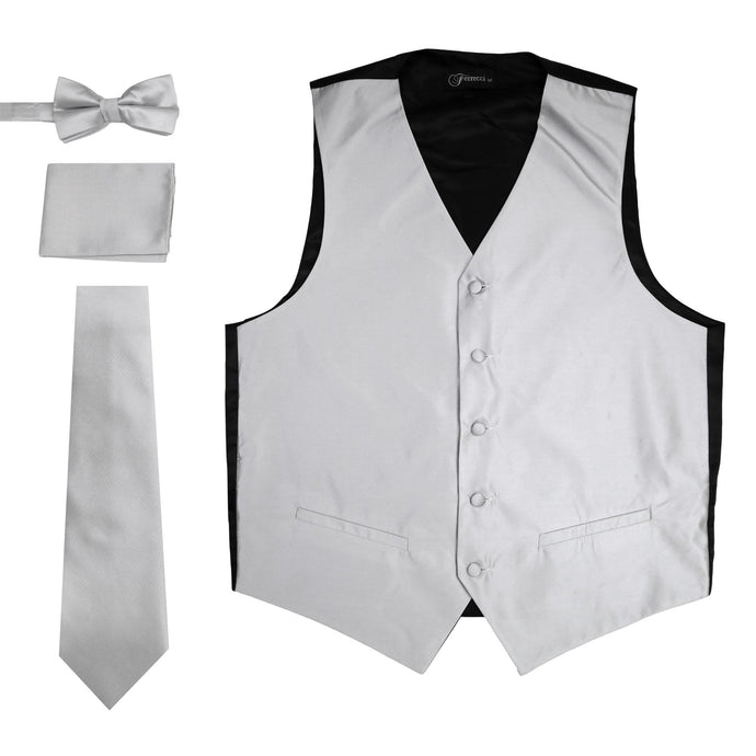 Ferrecci Mens Solid Grey Wedding Prom Grad Choir Band 4pc Vest Set - Ferrecci USA 