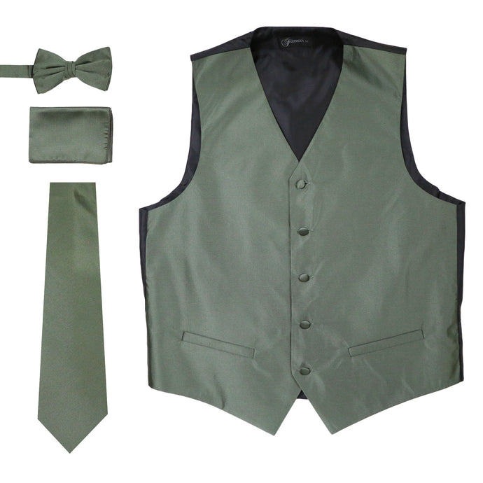 Ferrecci Mens Solid Olive Wedding Prom Grad Choir Band 4pc Vest Set - Ferrecci USA 