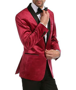 Enzo Burgundy Velvet Slim Fit Shawl Lapel Tuxedo Men's Blazer - Ferrecci USA 