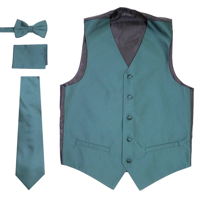 Ferrecci Mens Solid Dark Teal Wedding Prom Grad Choir Band 4pc Vest Set - Ferrecci USA 