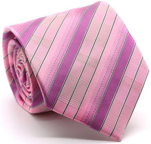 Load image into Gallery viewer, Mens Dads Classic Pink Stripe Pattern Business Casual Necktie &amp; Hanky Set A-9 - Ferrecci USA 
