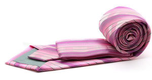 Mens Dads Classic Pink Stripe Pattern Business Casual Necktie & Hanky Set A-9 - Ferrecci USA 