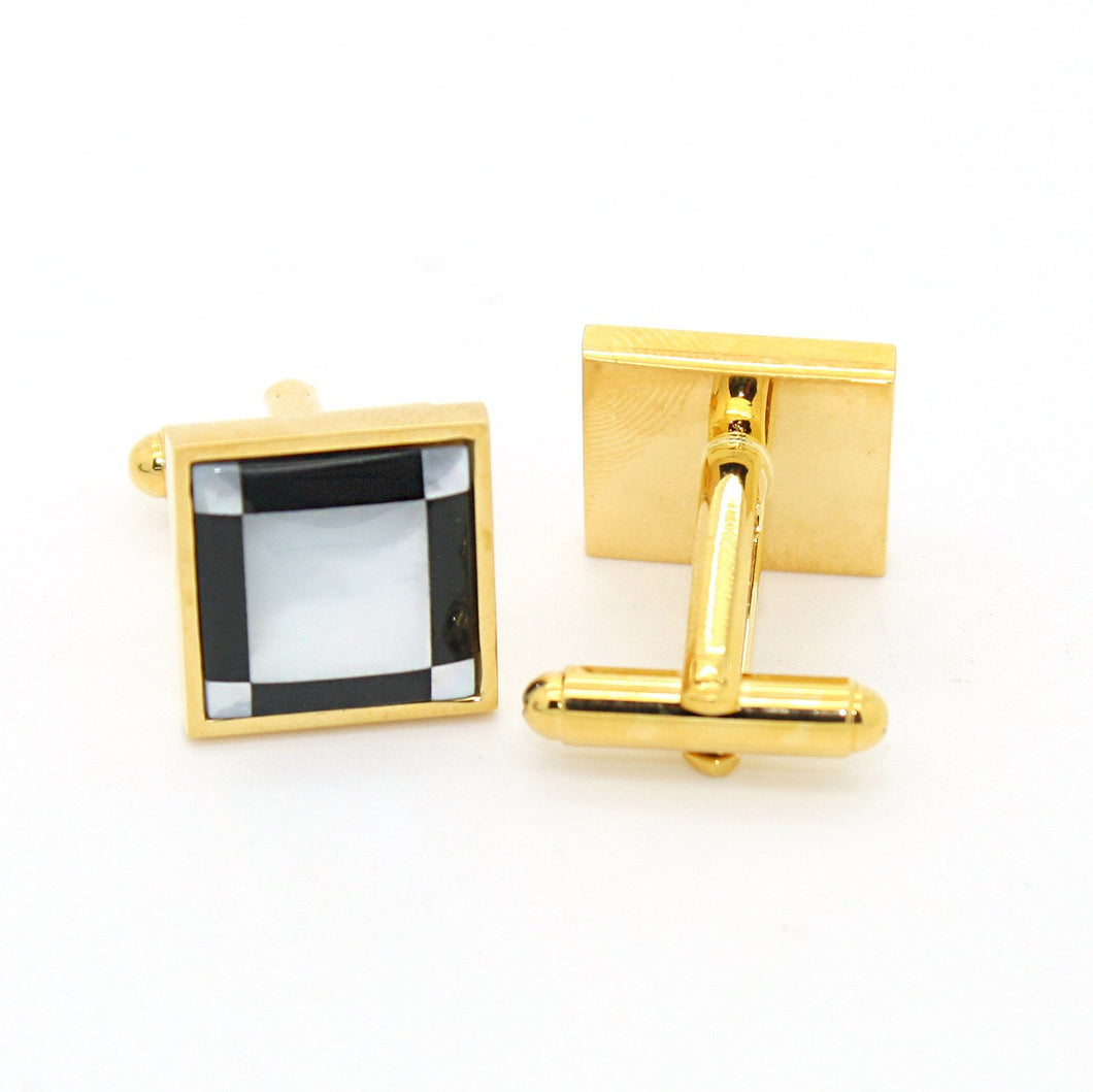 Goldtone Black and White Square Cuff Links With Jewelry Box - Ferrecci USA 