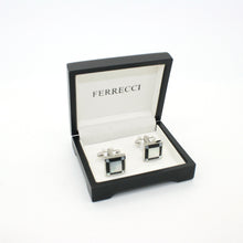 Load image into Gallery viewer, Silvertone Black and White Square Cuff Links With Jewelry Box - Ferrecci USA 

