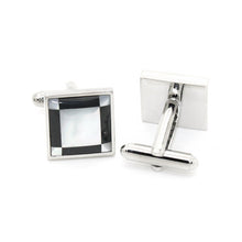 Load image into Gallery viewer, Silvertone Black and White Square Cuff Links With Jewelry Box - Ferrecci USA 
