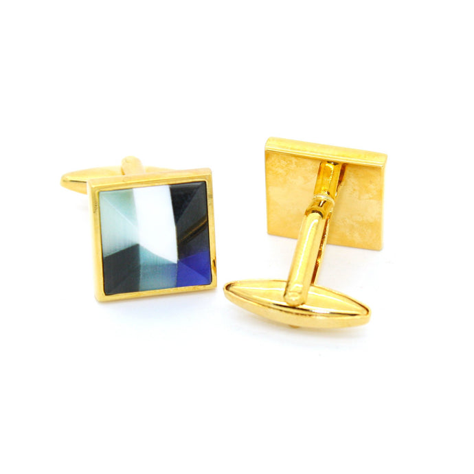 Goldtone Mix Stripe Cuff Links With Jewelry Box - Ferrecci USA 