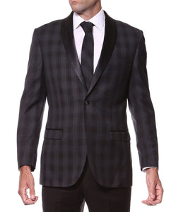 The Astor Black Plaid Slim Shawl Tuxedo Blazer - Ferrecci USA 