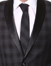 Load image into Gallery viewer, The Astor Black Plaid Slim Shawl Tuxedo Blazer - Ferrecci USA 
