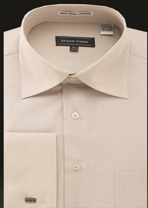 Men's French Cuff Dress Shirt Spread Collar- BEIGE