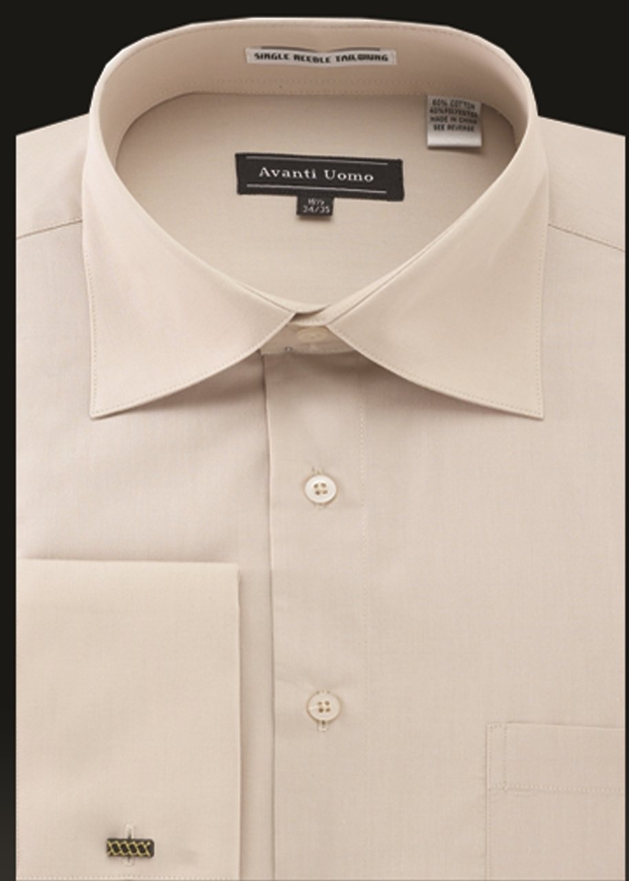Men's French Cuff Dress Shirt Spread Collar- BEIGE Men's French Cuff Dress Shirt Spread Collar- BEIGE