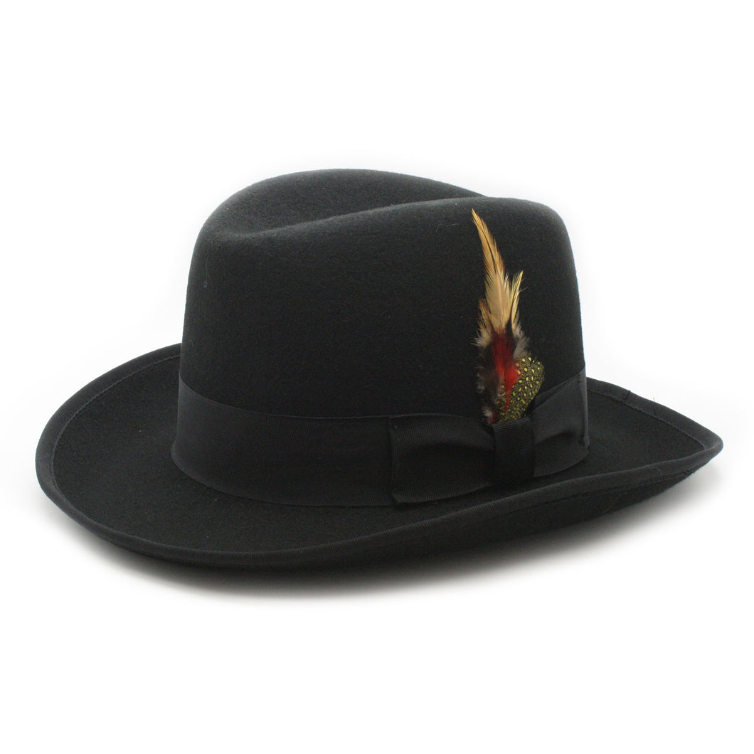 Ferrecci Authentic Black Wool Felt Homburg Godfather Hat - Ferrecci USA 