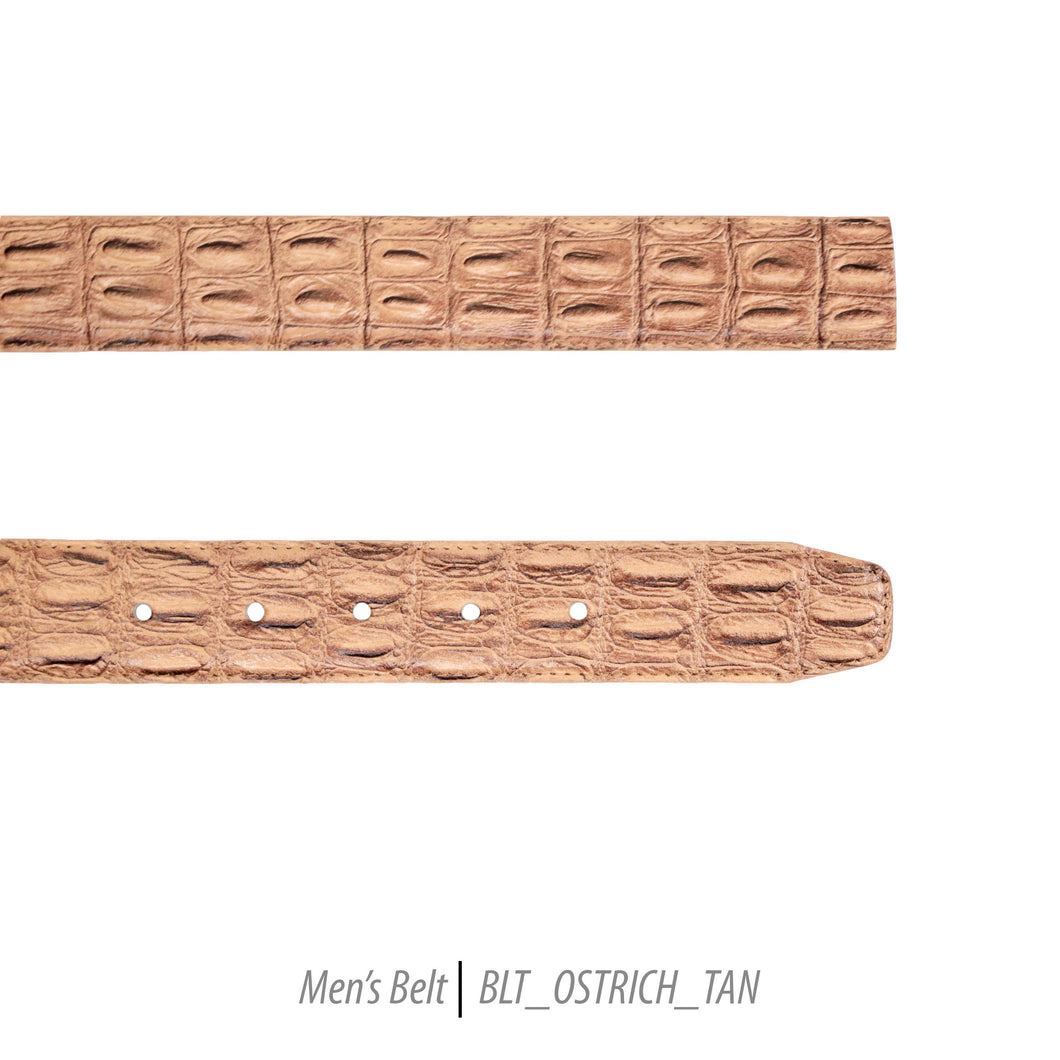 Ferrecci Mens 100% Genuine Leather Tan Belt w/Ostrich Top - One size Fits All - Ferrecci USA 