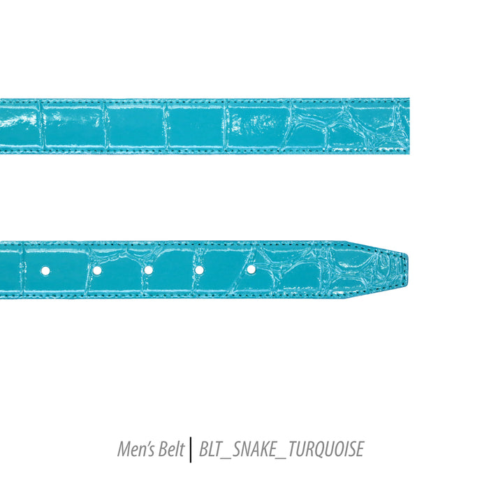 Ferrecci Mens 100% Genuine Leather Turquoise Belt w/Snake Top - One size Fits All - Ferrecci USA 